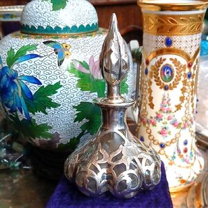 Elegant Sterling Silver Overlay 1910 Perfume Bottle